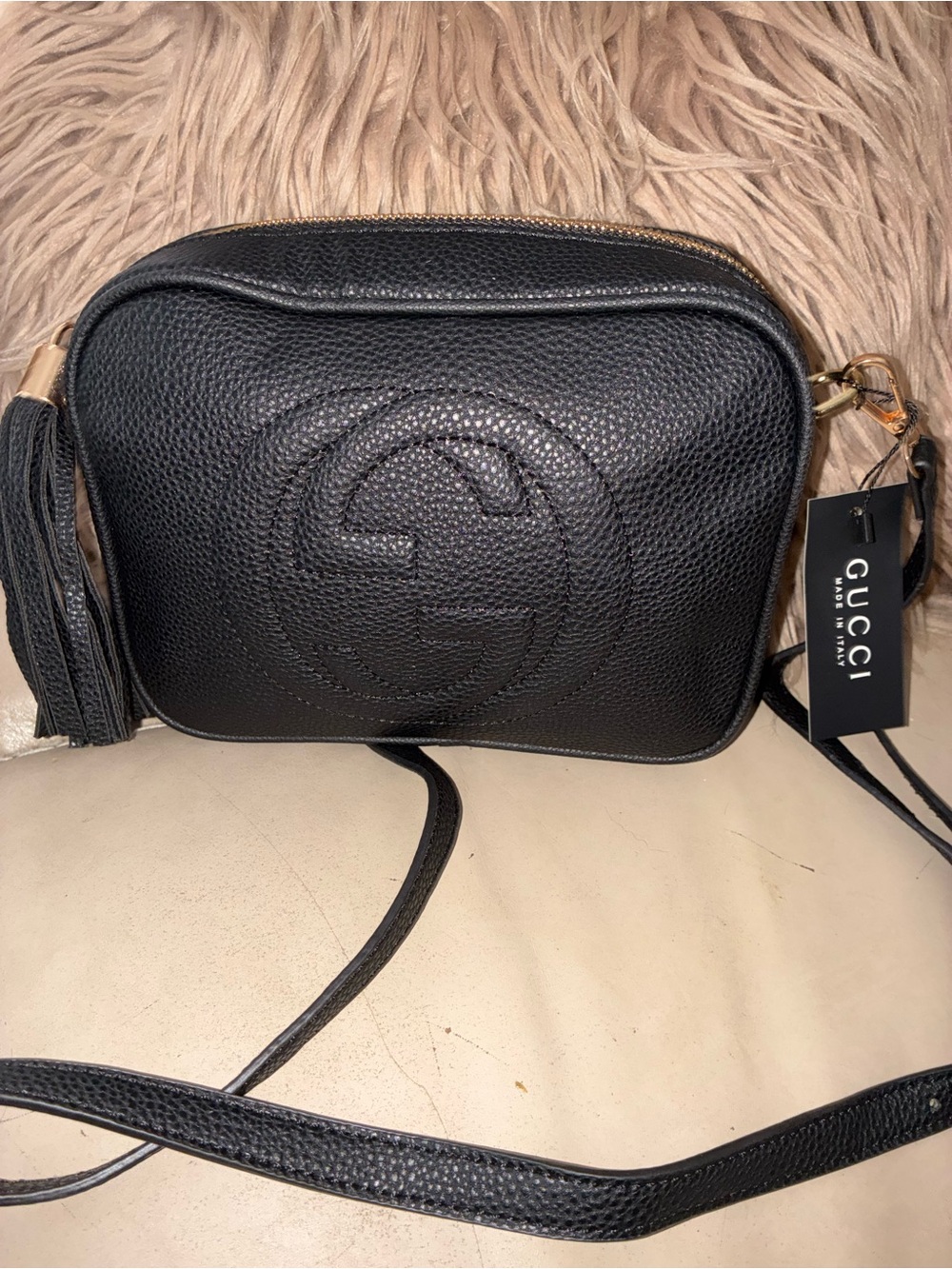 Gucci Black Pebbled Leather Soho Crossbody with Tassel